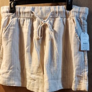 Cream Drawstring Linen-Blend Shorts